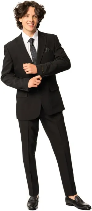 Slim Fit Men Suit Stretchy Spandex Peak Lapel 2 Button Flat Front Pants 9936