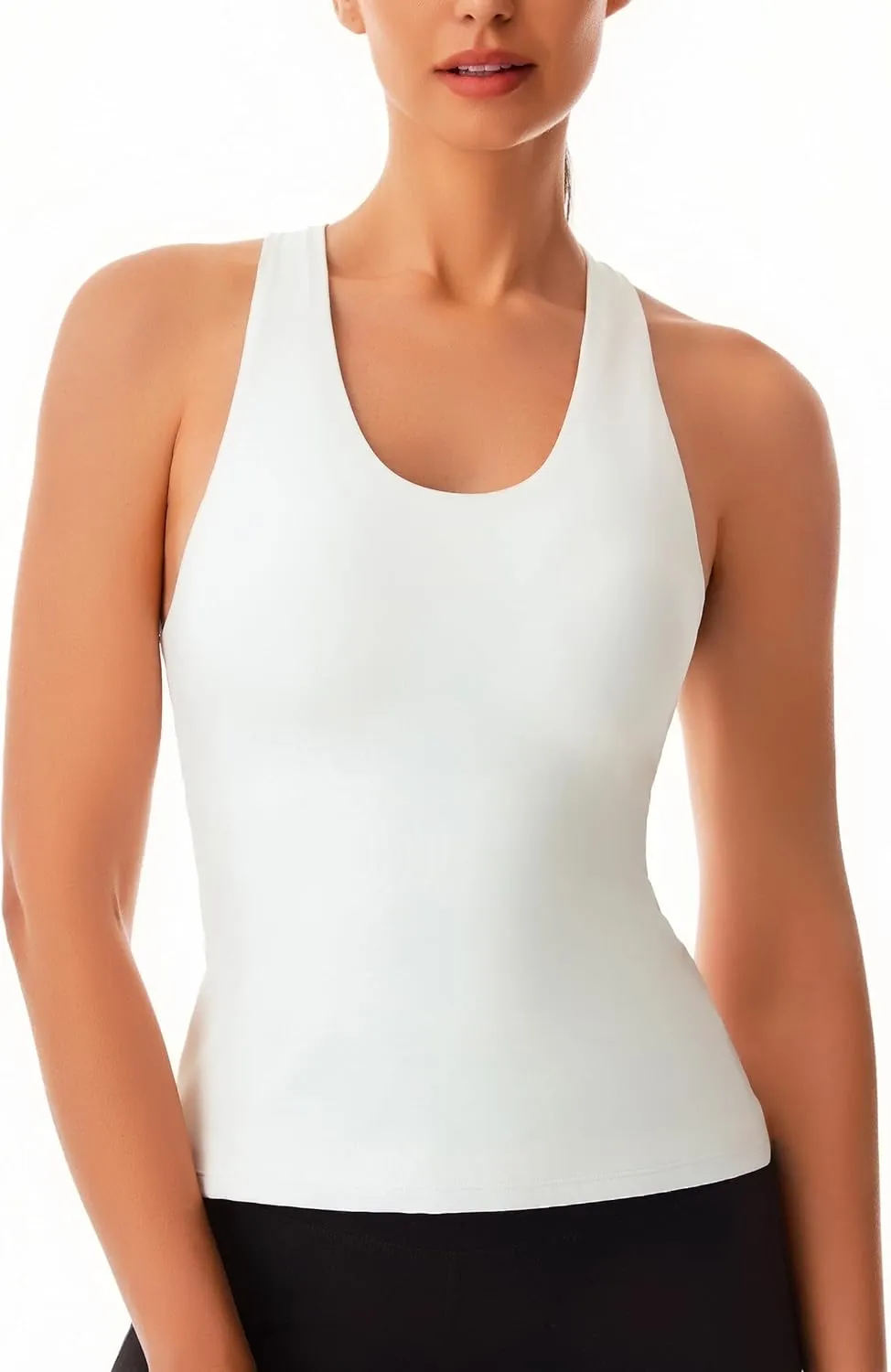 Smooth Workout Tank Top with Built-in Bra for Women Cross Back Athletic Yoga Tops Stretchy Sports Camisole for Gym Pilates