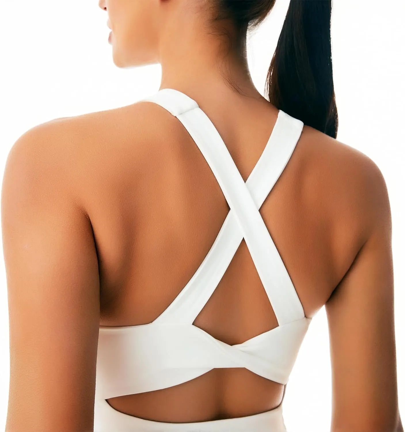 Smooth Workout Tank Top with Built-in Bra for Women Cross Back Athletic Yoga Tops Stretchy Sports Camisole for Gym Pilates