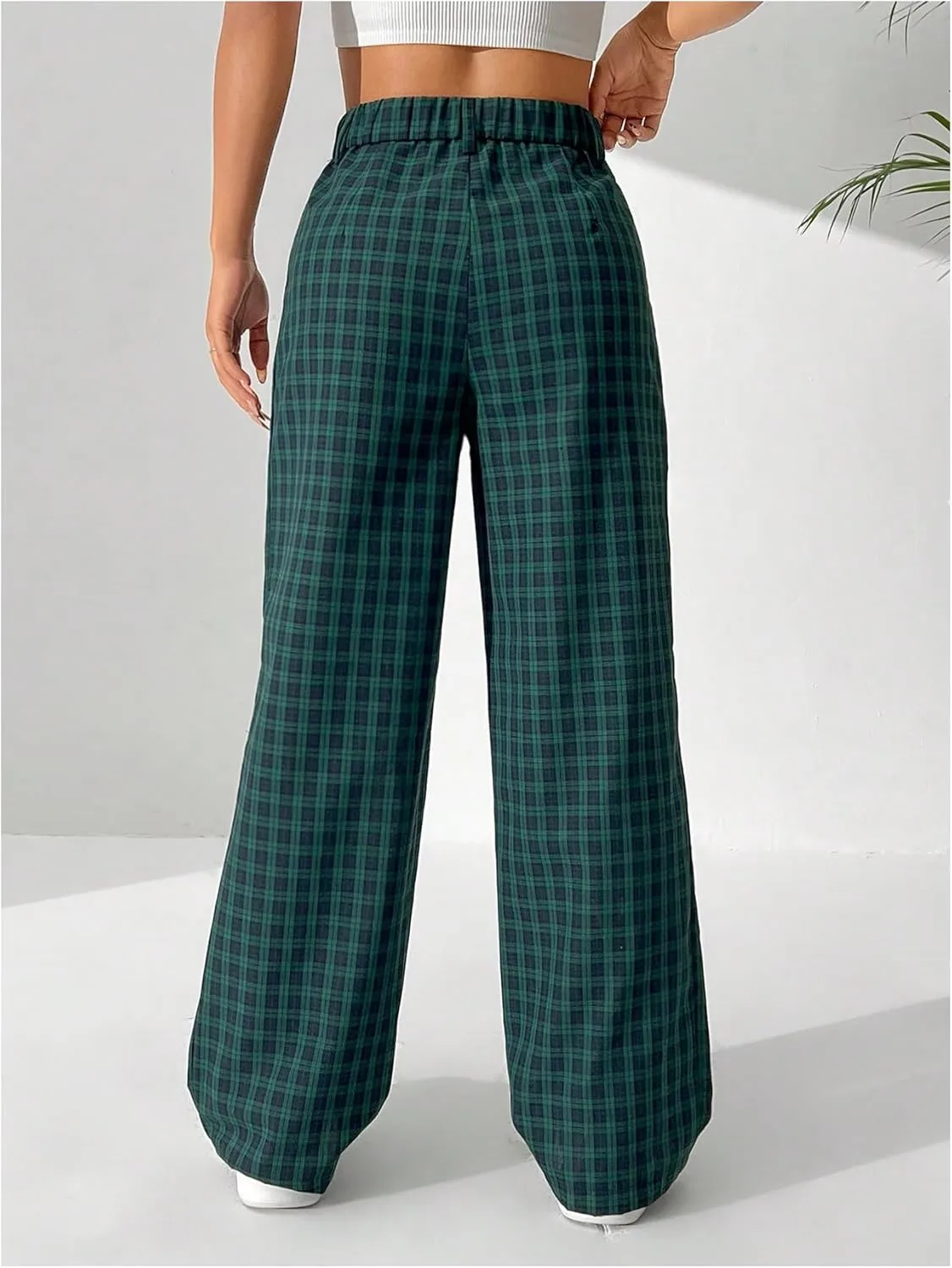 SOLY HUX Women's Plaid Pants Y2K High Waisted Wide Leg Casual Loose Long Trousers