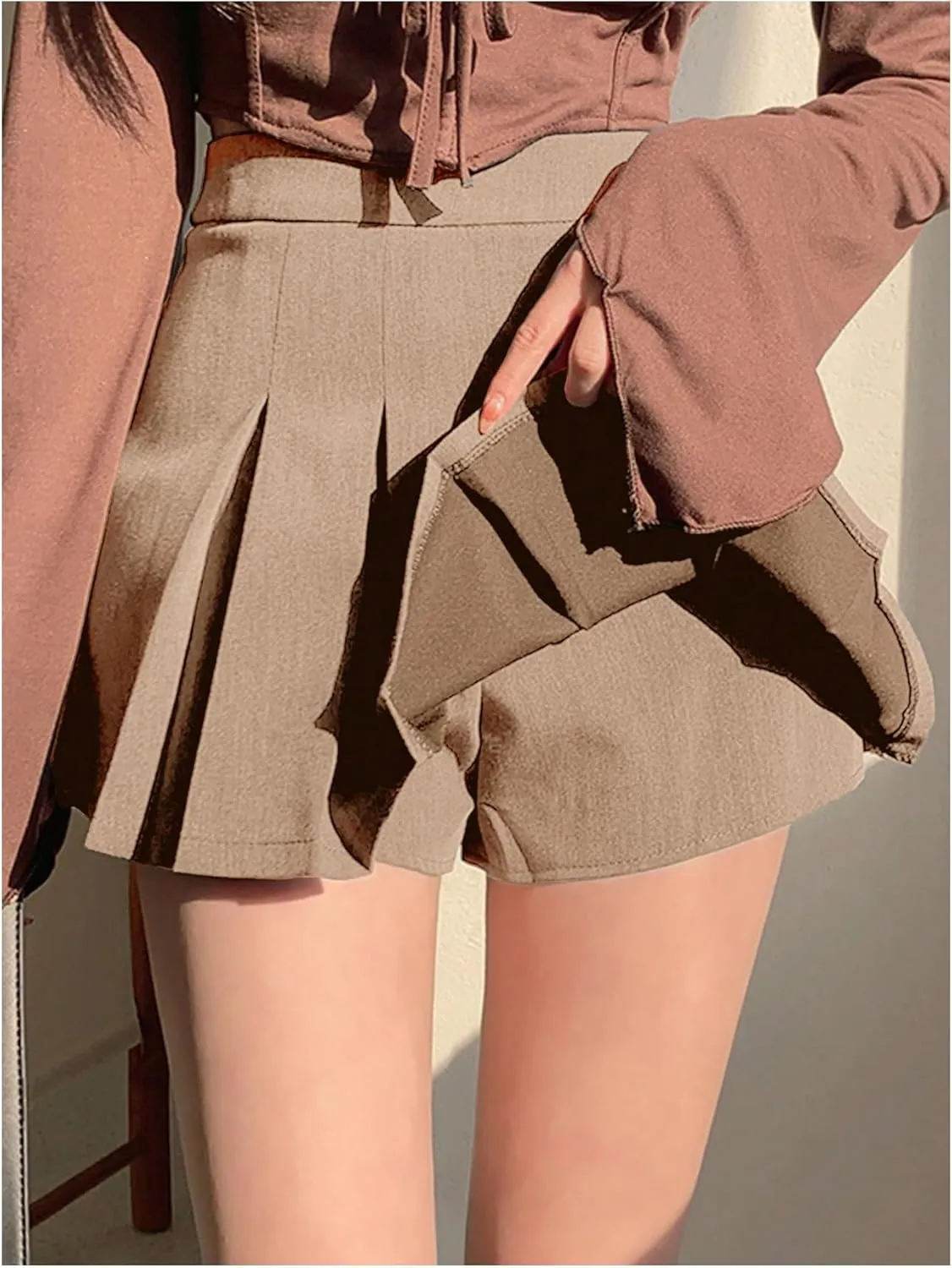 SOLY HUX Women's Pleated Skirt High Waisted A Line Casual Mini Skirts