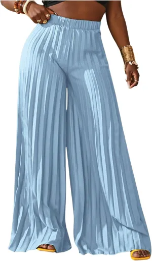 SOLY HUX Women's Wide Leg Palazzo Pleated Pants High Waisted Flowy Loose Dressy Casual Long Trousers