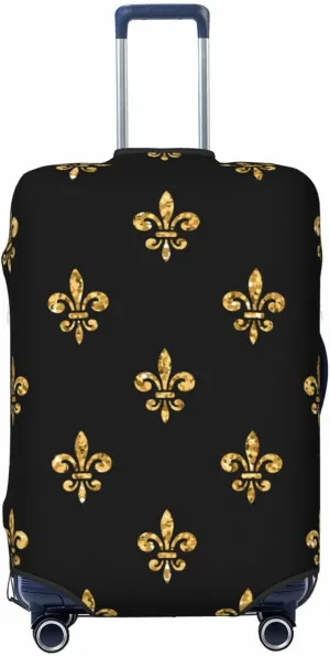 Spandex Travel Luggage Cover,Black And Gold Fleur De Lis Suitcase Protector Bag Dust-Proof Washable Suitcase Cover