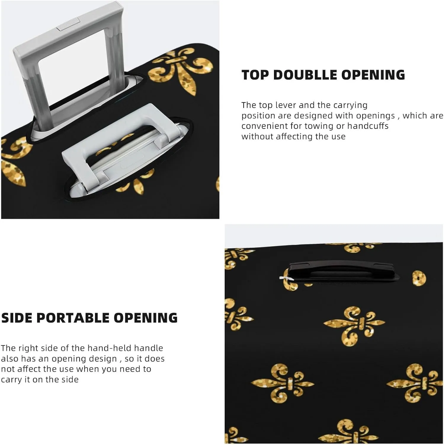 Spandex Travel Luggage Cover,Black And Gold Fleur De Lis Suitcase Protector Bag Dust-Proof Washable Suitcase Cover