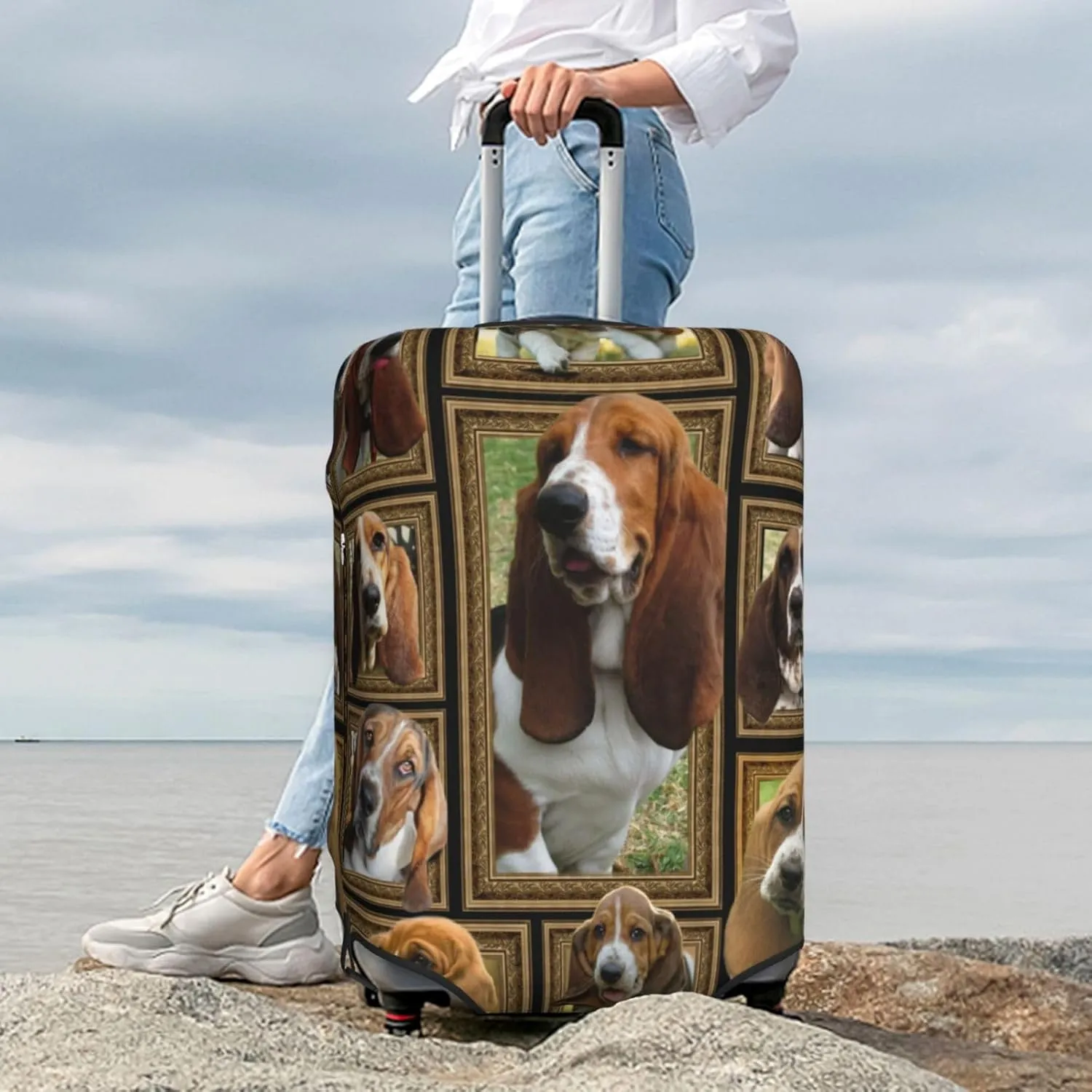 Suitcase Covers For Luggage Basset Hound Elastic Stretch Luggage Cover Protector (For 18-32 Inch Suitcase)