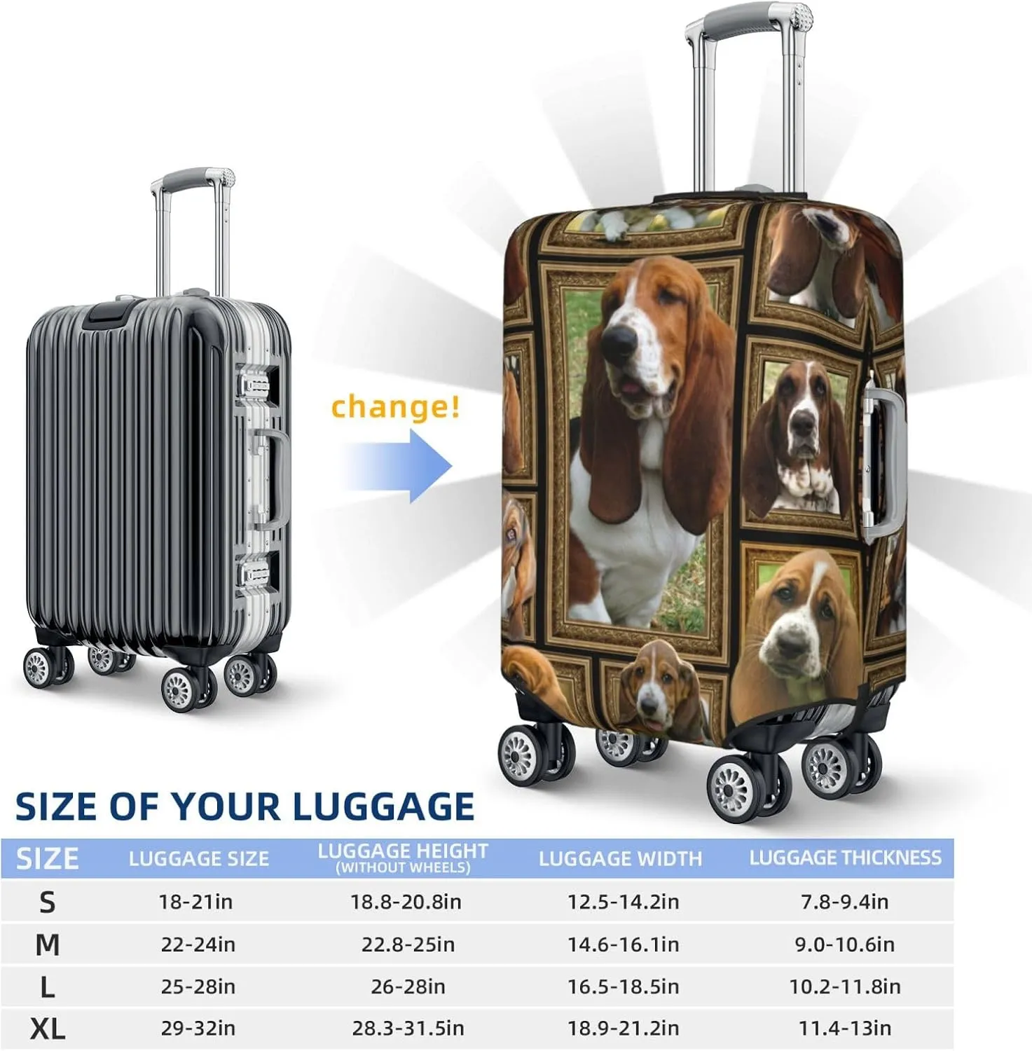 Suitcase Covers For Luggage Basset Hound Elastic Stretch Luggage Cover Protector (For 18-32 Inch Suitcase)