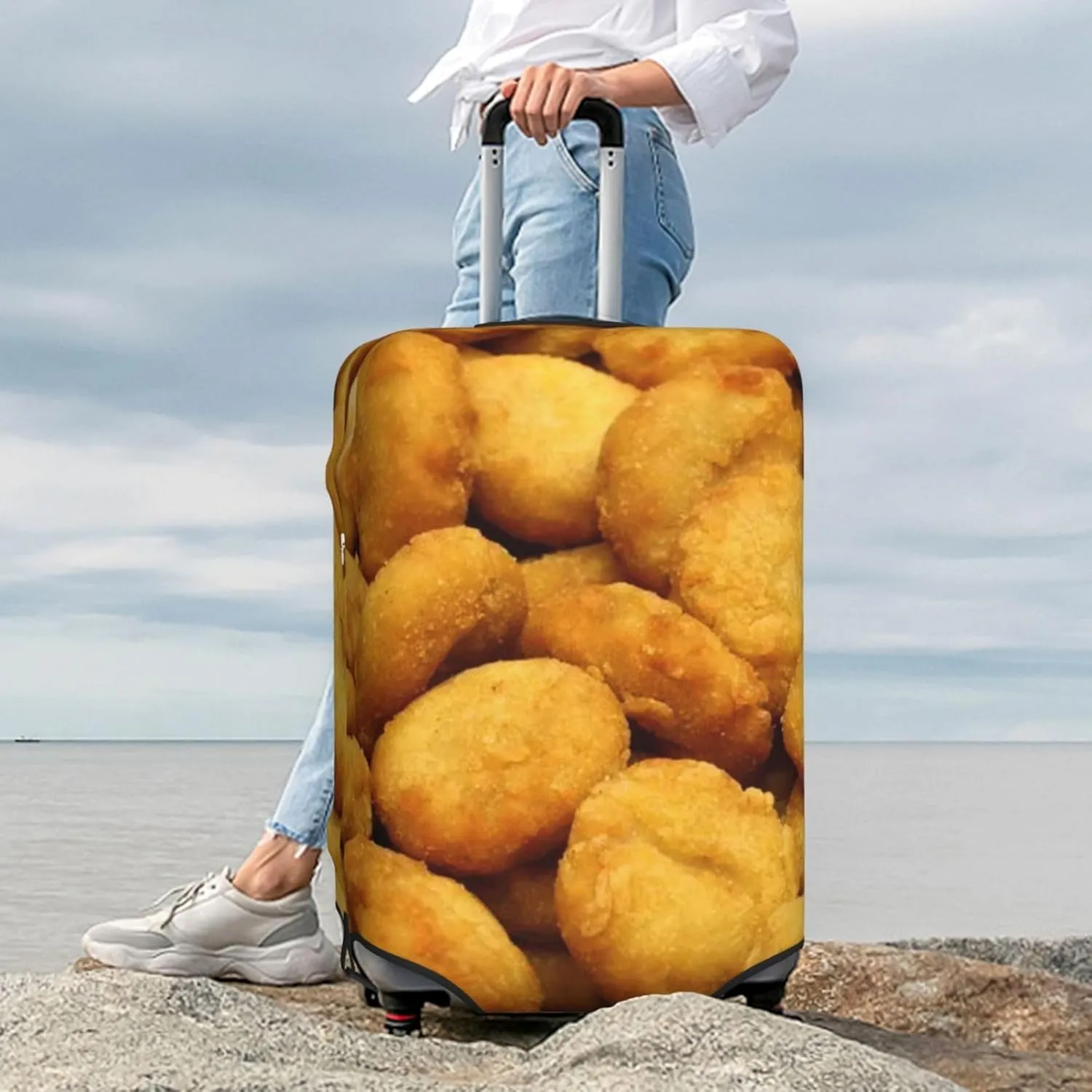 Suitcase Covers For Luggage Chicken Nuggets Elastic Stretch Luggage Cover Protector (For 18-32 Inch Suitcase)