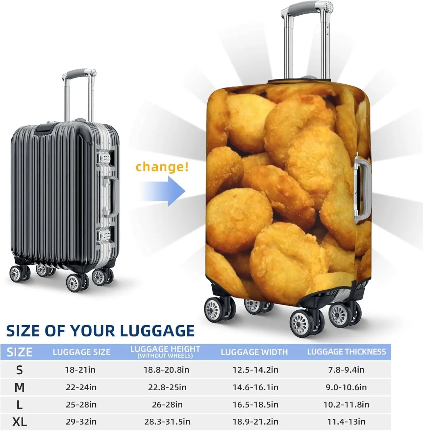 Suitcase Covers For Luggage Chicken Nuggets Elastic Stretch Luggage Cover Protector (For 18-32 Inch Suitcase)