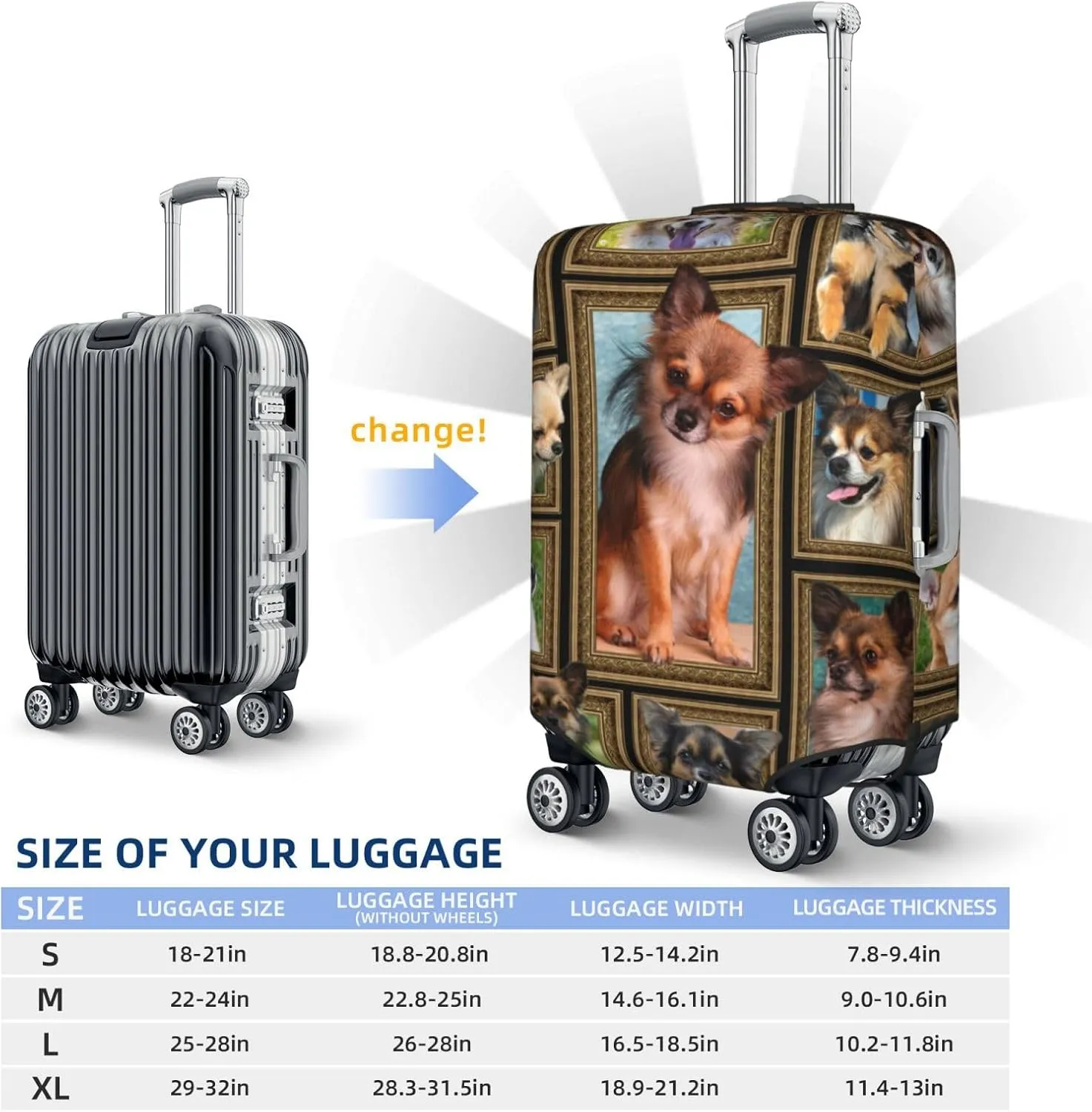 Suitcase Covers For Luggage Chihuahua Dog Elastic Stretch Luggage Cover Protector (For 18-32 Inch Suitcase)
