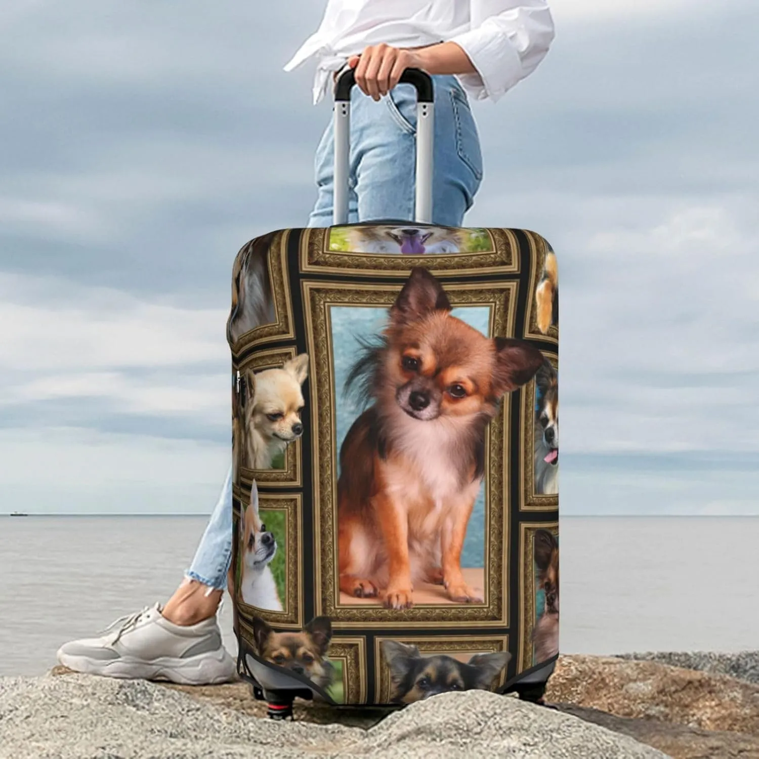 Suitcase Covers For Luggage Chihuahua Dog Elastic Stretch Luggage Cover Protector (For 18-32 Inch Suitcase)
