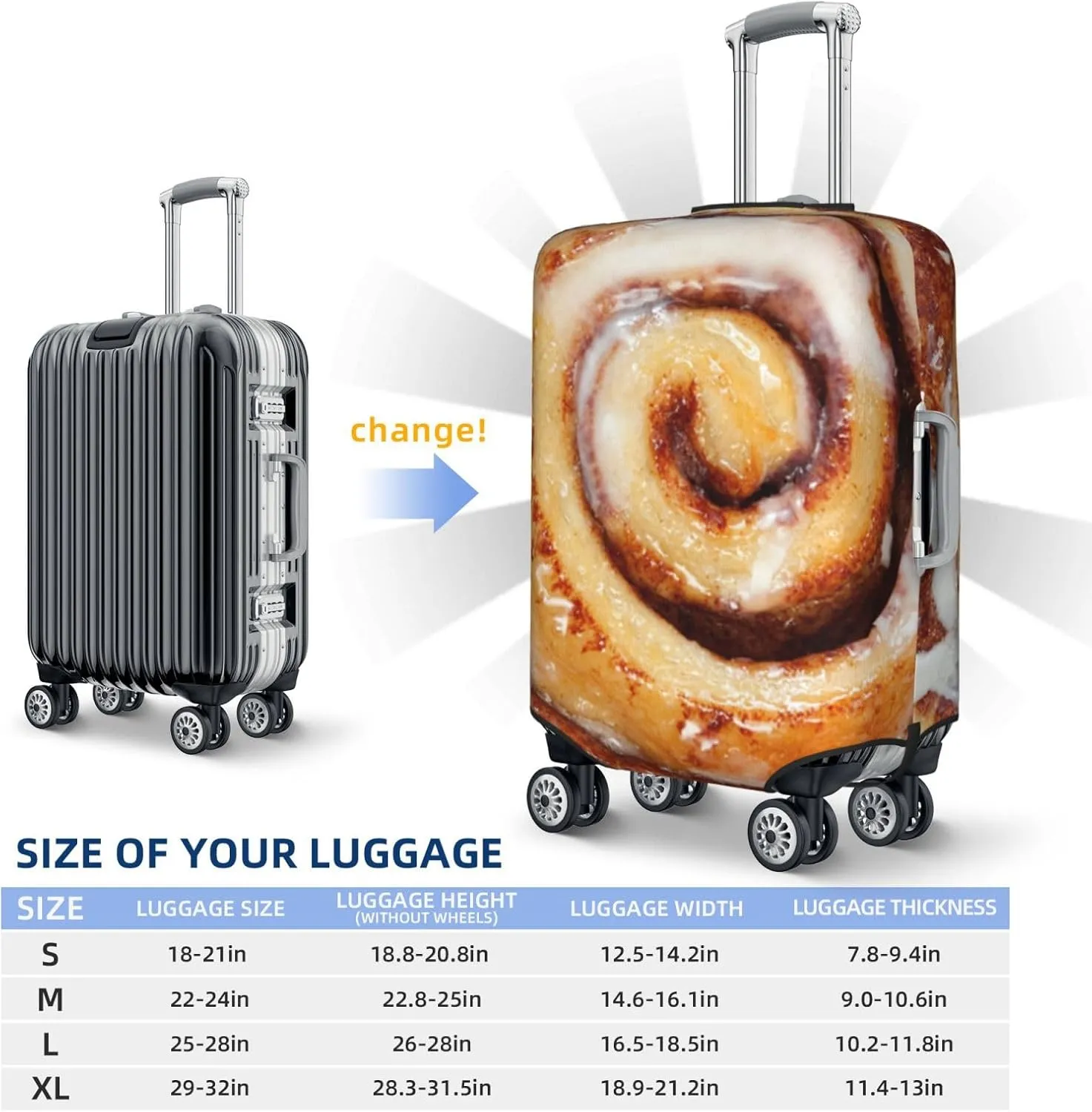 Suitcase Covers For Luggage Cinnamon Roll Elastic Stretch Luggage Cover Protector (For 18-32 Inch Suitcase)