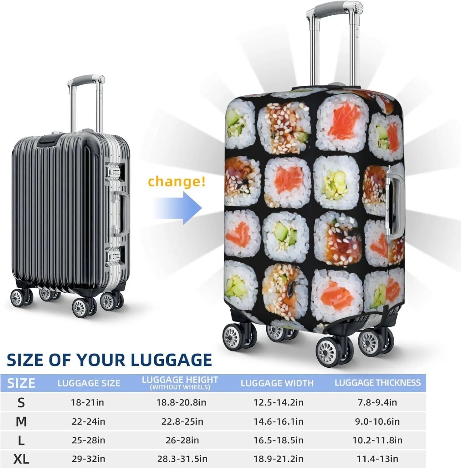 Suitcase Covers For Luggage Food Sushi Elastic Stretch Luggage Cover Protector (For 18-32 Inch Suitcase)