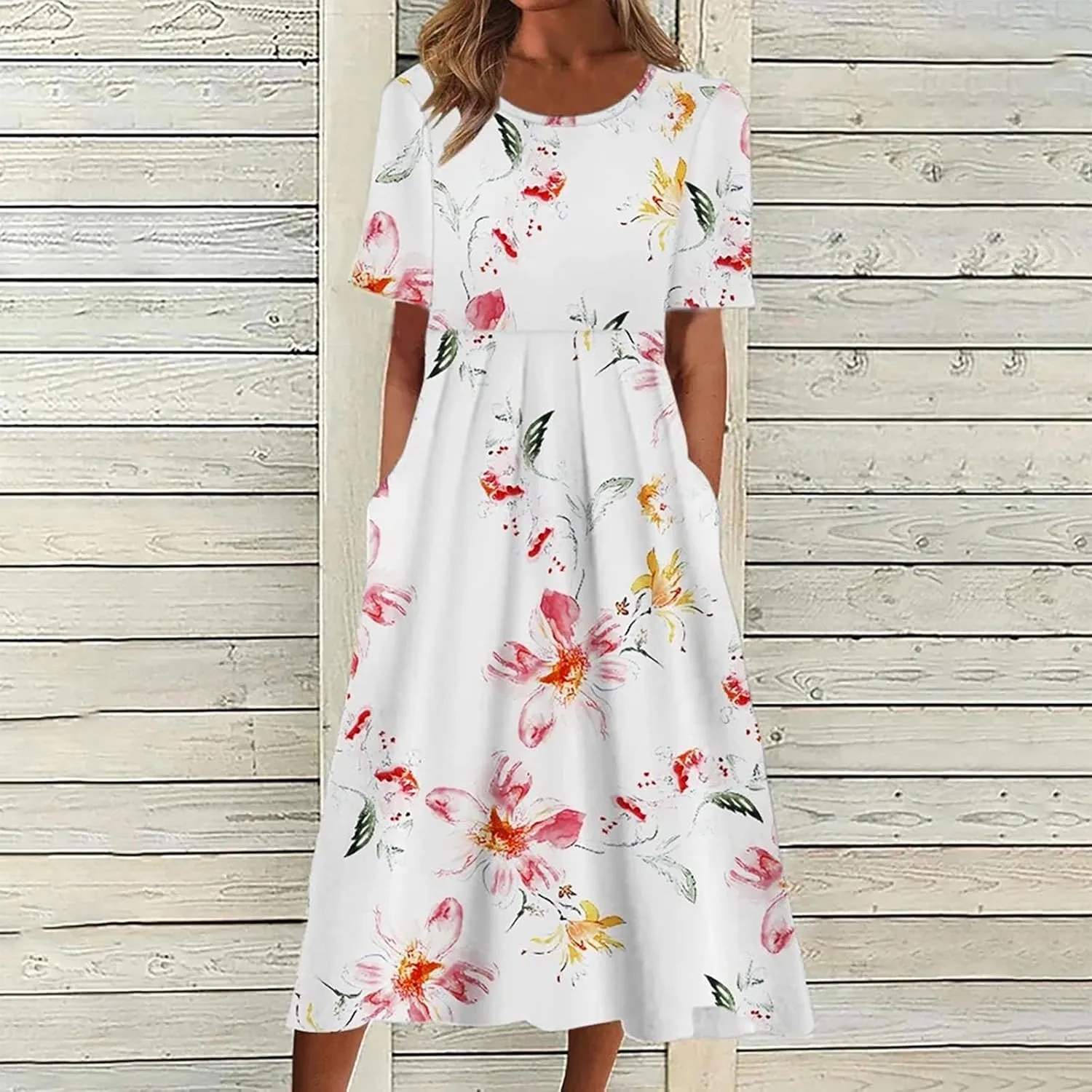 Summer Boho Dresses for Women 2025 Casual V Neck Button Dress Short Sleeve Sun Dress Vacation Long Dress with Pockets