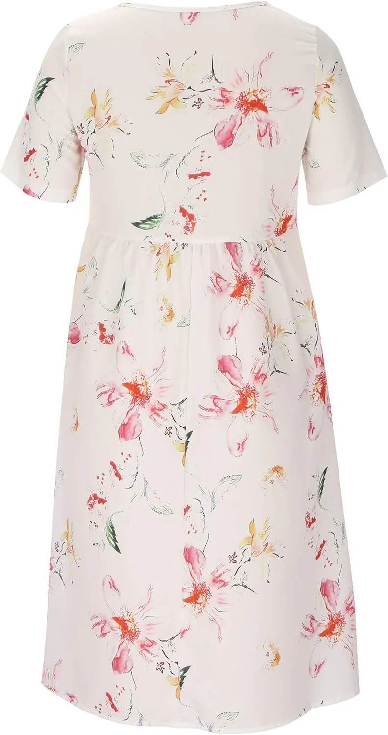 Summer Boho Dresses for Women 2025 Casual V Neck Button Dress Short Sleeve Sun Dress Vacation Long Dress with Pockets