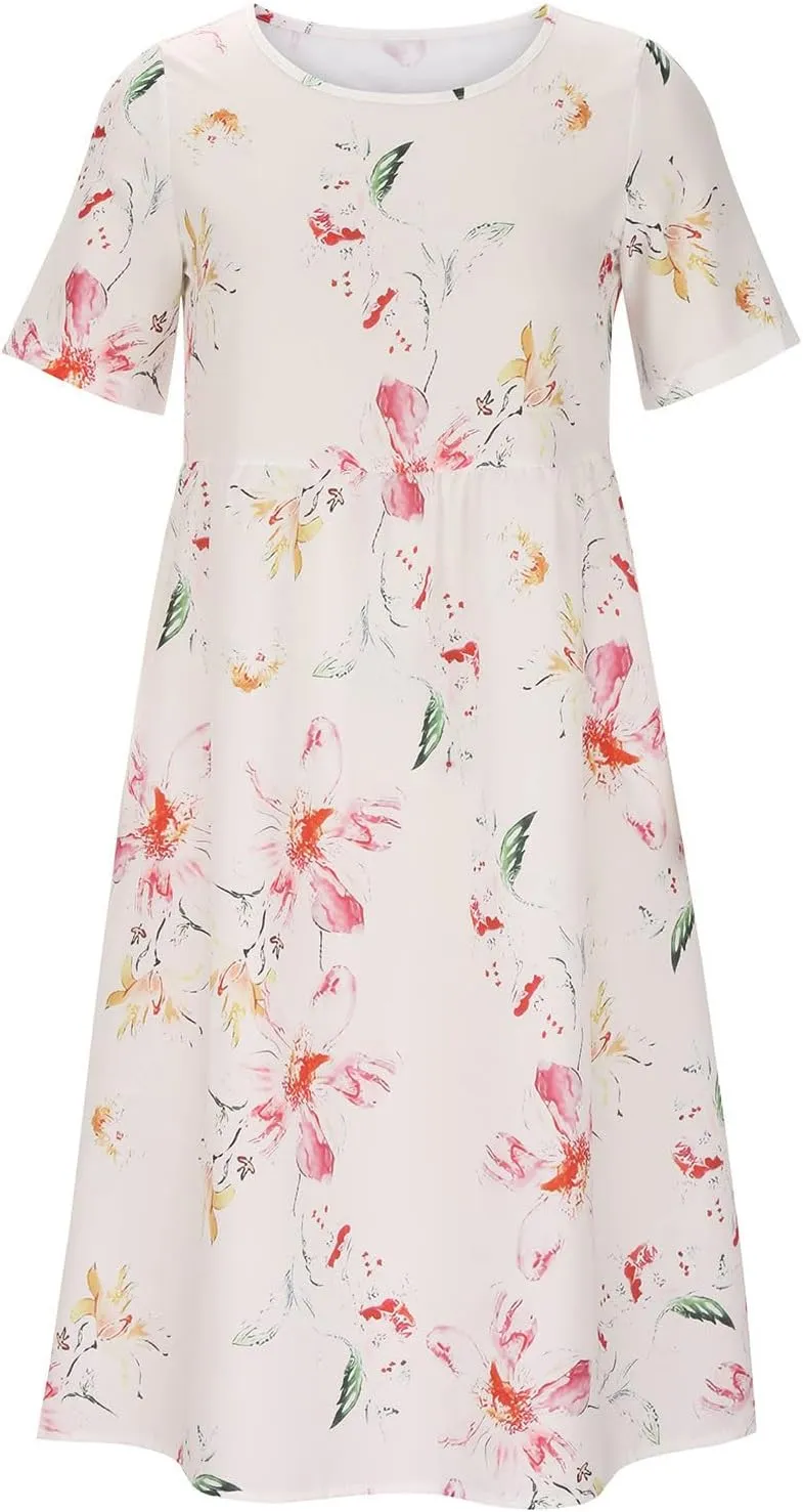 Summer Boho Dresses for Women 2025 Casual V Neck Button Dress Short Sleeve Sun Dress Vacation Long Dress with Pockets