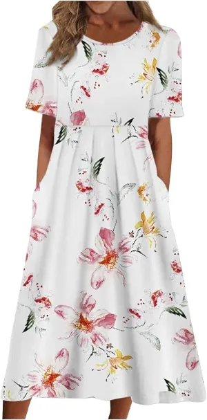 Summer Dresses for Women 2024 Womens Button Down Shirt Dress Short Puffy Sleeve Tiered Ruffle Flowy Long Maxi Dresses