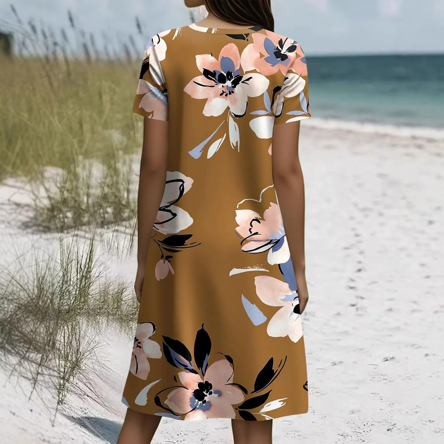 Summer Dresses for Women 2025 Casual Comfy Crew Neck Short Sleeve T Shirt Dress Beach Fashion Vacation Sundresses