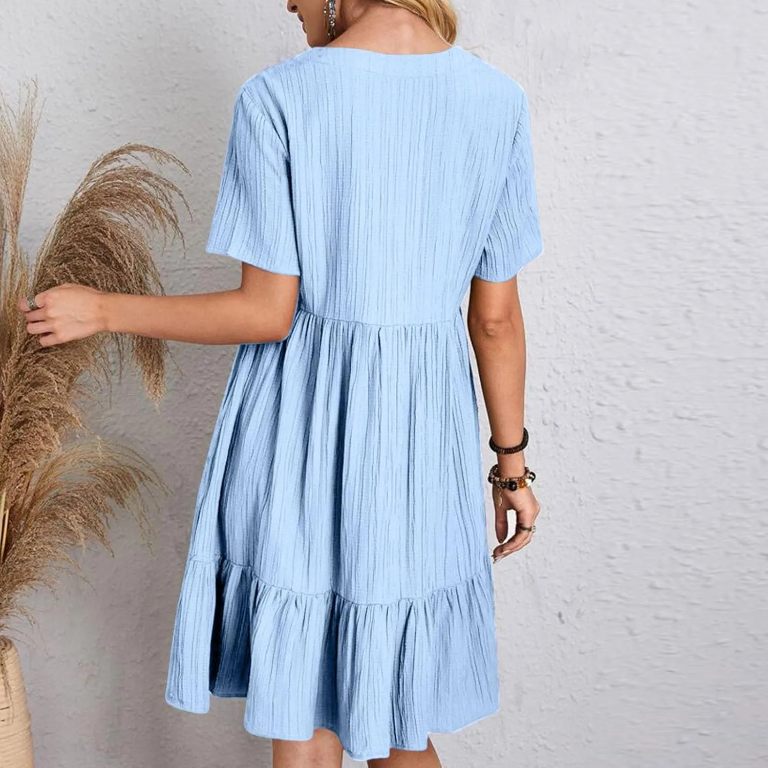 Summer Dresses for Women 2025 Plus Size Dresses Casual Midi Dress Ruffle Short Sleeve Sundresses Travel Clothes