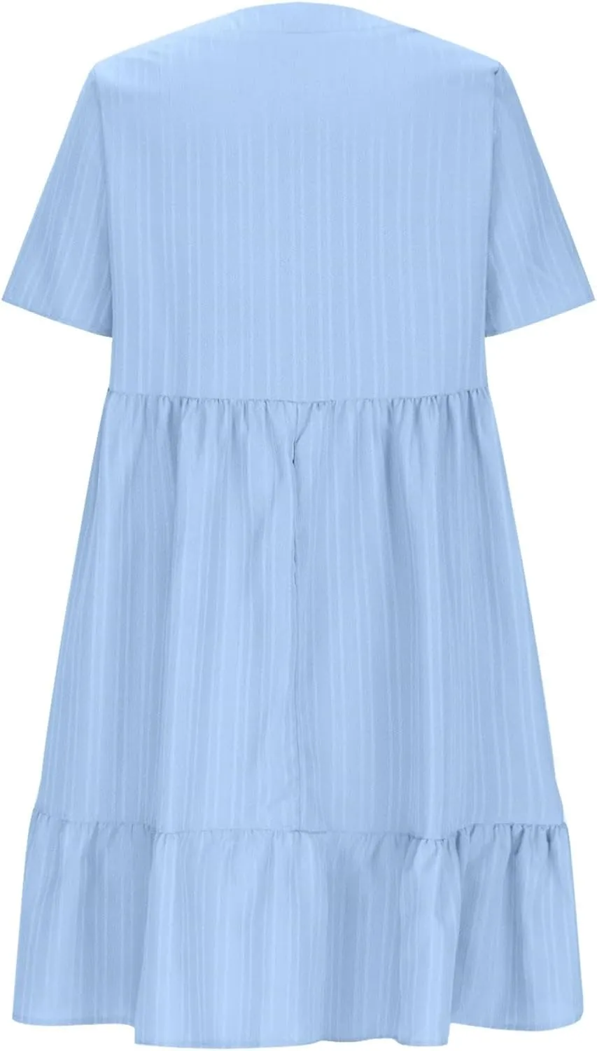 Summer Dresses for Women 2025 Plus Size Dresses Casual Midi Dress Ruffle Short Sleeve Sundresses Travel Clothes