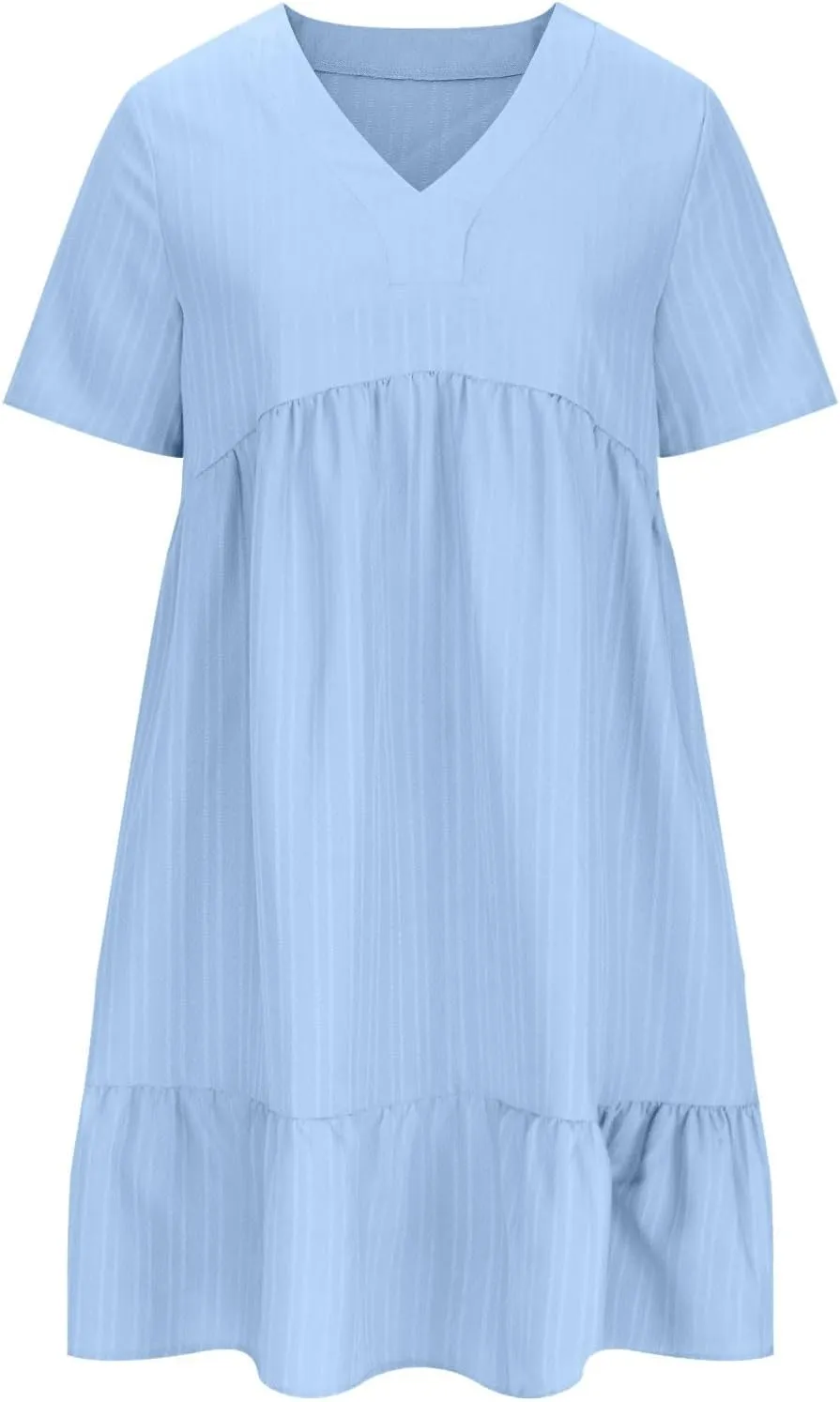 Summer Dresses for Women 2025 Plus Size Dresses Casual Midi Dress Ruffle Short Sleeve Sundresses Travel Clothes