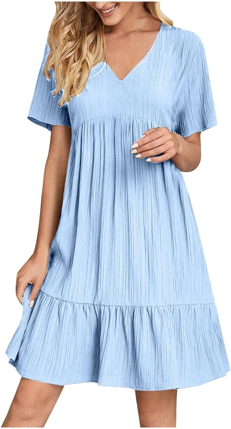 Summer Dresses for Women 2025 Plus Size Dresses Casual Midi Dress Ruffle Short Sleeve Sundresses Travel Clothes