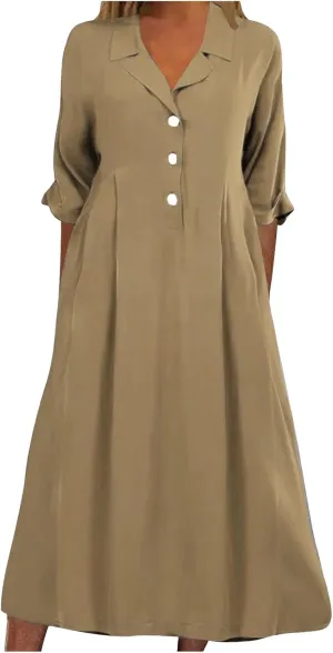 Summer Midi Dresses for Women 2024 Button Down Dress Lapel Neck Trendy Formal Plus Size Clothes Business Going Out