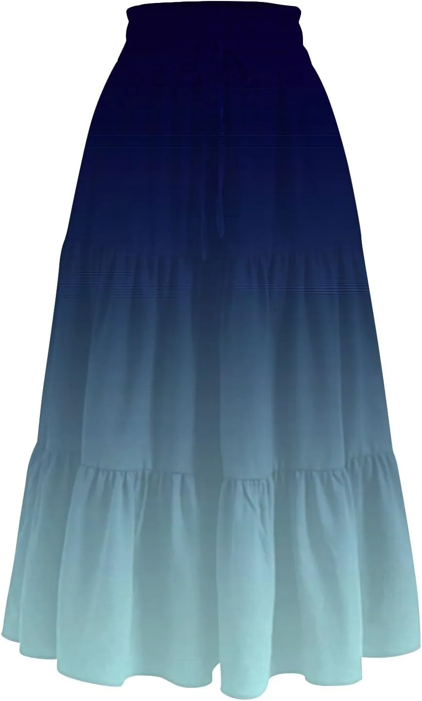 Summer Skirts for Women Ruched Elastic Waist Ruffle Boho Skirt Tiered A Line Midi Skirt Vacation Clothes with Pocket