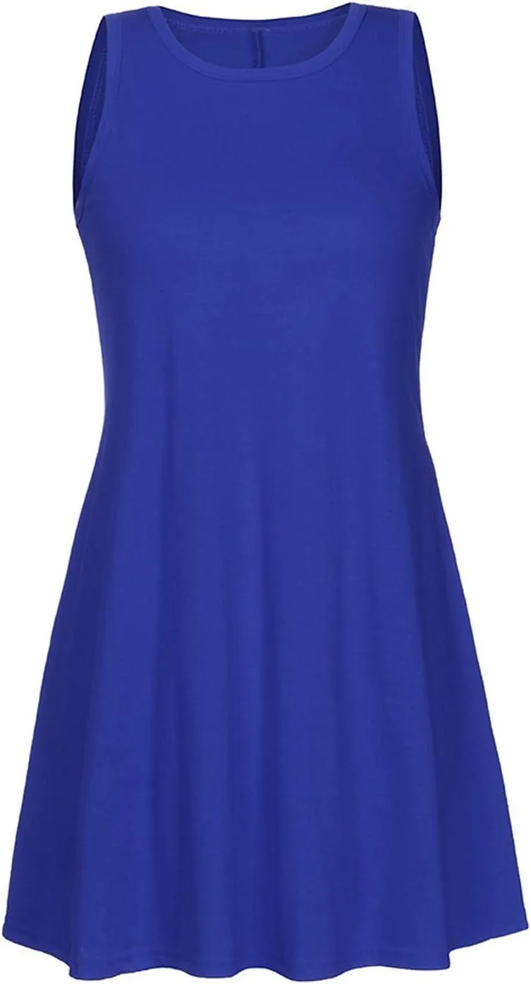 Sundresses for Women 2024 Vacation Sleeveless Crewneck Ruffle Swing Mini Dresses Flowy Casual Beach Dress with Pocket