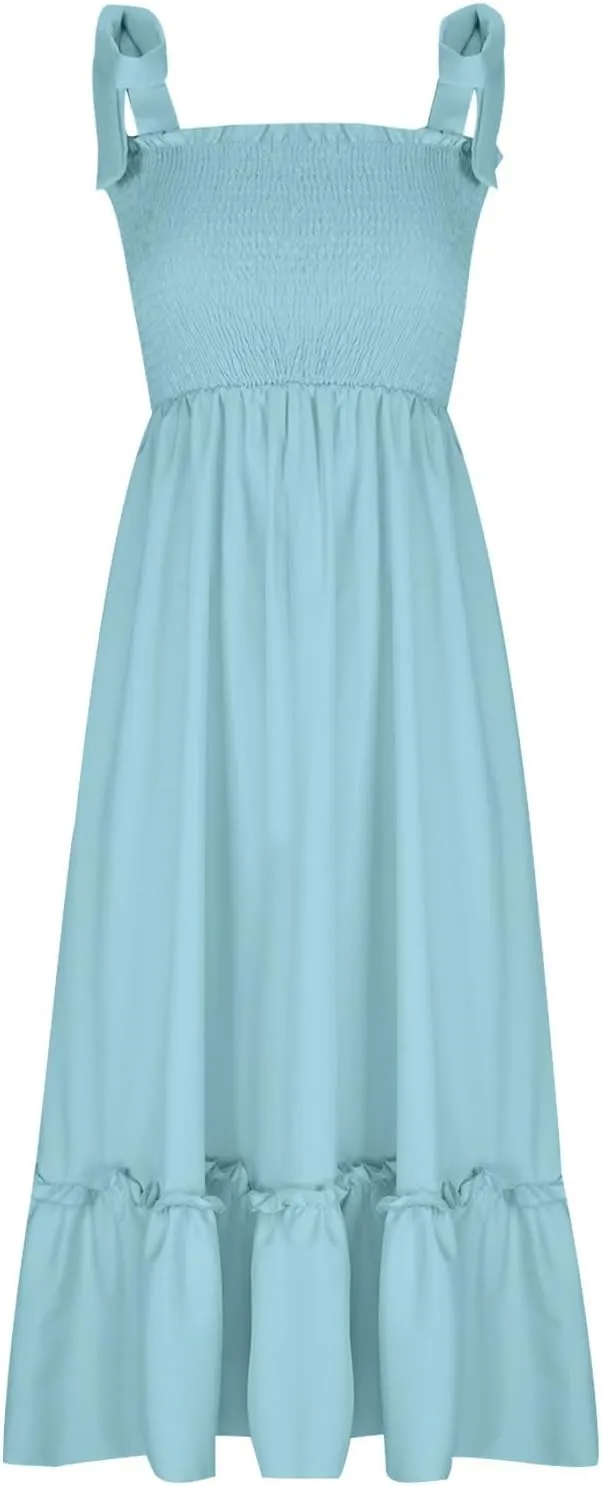 Sundresses for Women Fashion Strap Square Neck Sleeveless Summer Dresses Casual Beach Vacation Long Maxi A Line Dress