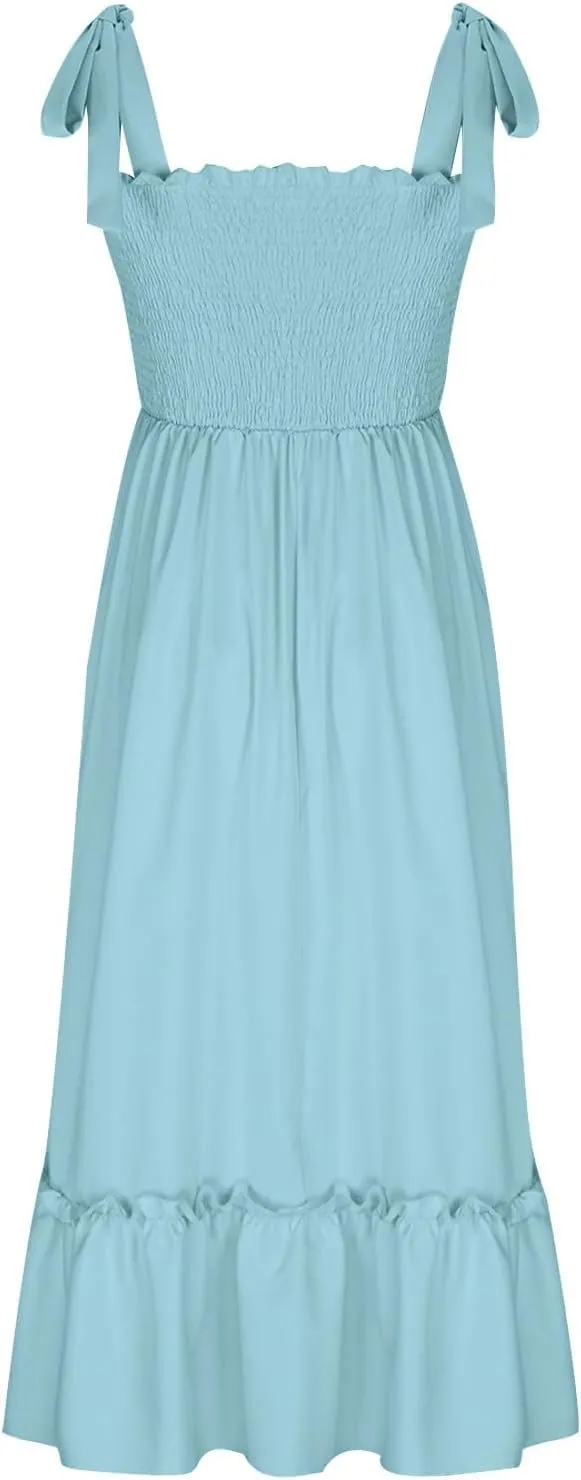 Sundresses for Women Fashion Strap Square Neck Sleeveless Summer Dresses Casual Beach Vacation Long Maxi A Line Dress
