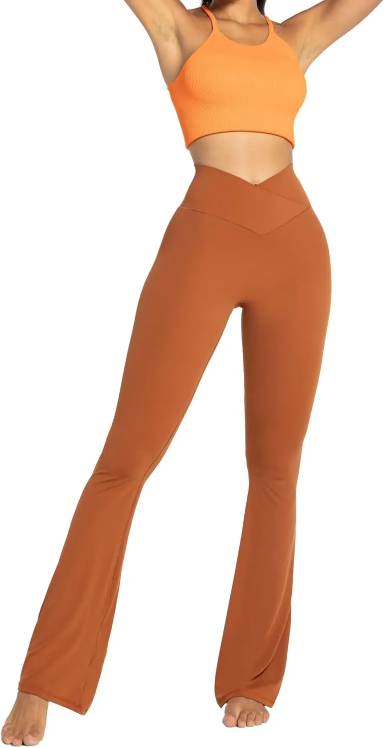 Sunzel Womens Flare Leggings No Front Seam Flare Yoga Pants with Tummy Control Crossover High Waist and Wide Leg
