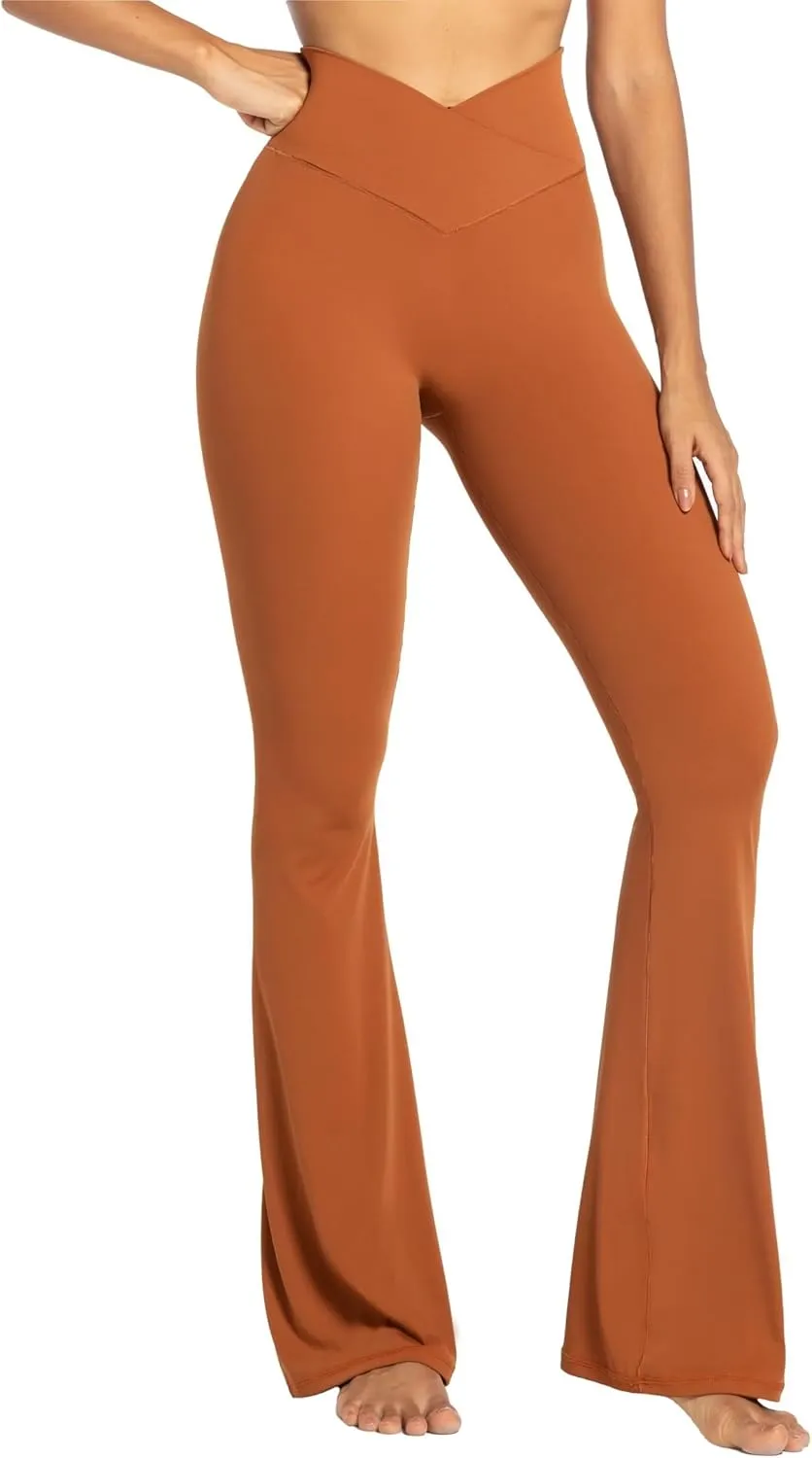 Sunzel Womens Flare Leggings No Front Seam Flare Yoga Pants with Tummy Control Crossover High Waist and Wide Leg