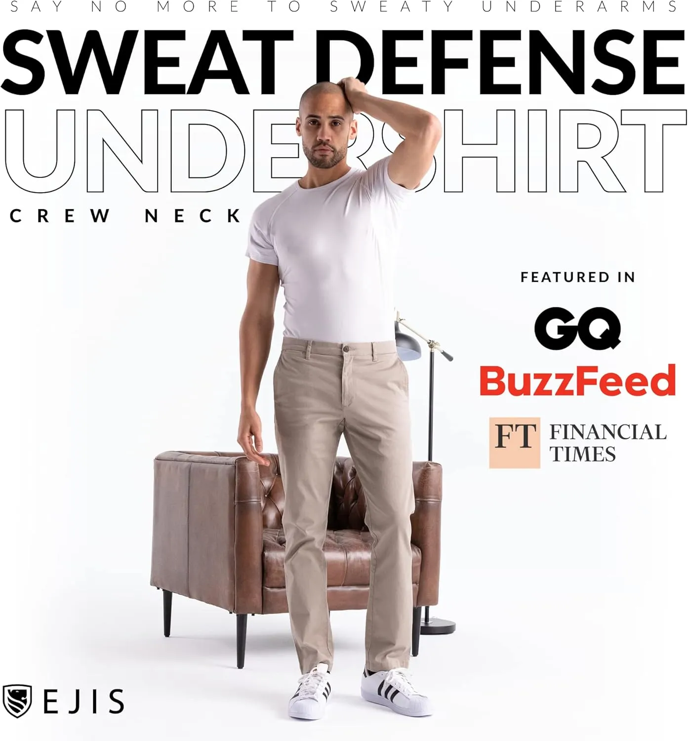 Sweatproof Undershirt Mens Modal Crew w Sweat Pads, Silver Treated to Fight Embarrassing Odor Aluminum Free Alternative 3pk