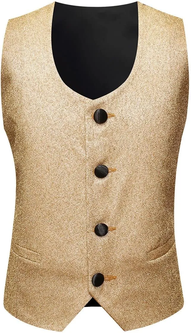 SWOTGdoby Boys Gold Tuxedo Suit Shiny Festive Dress 3 Pieces Blazer Pants Vest for Wedding