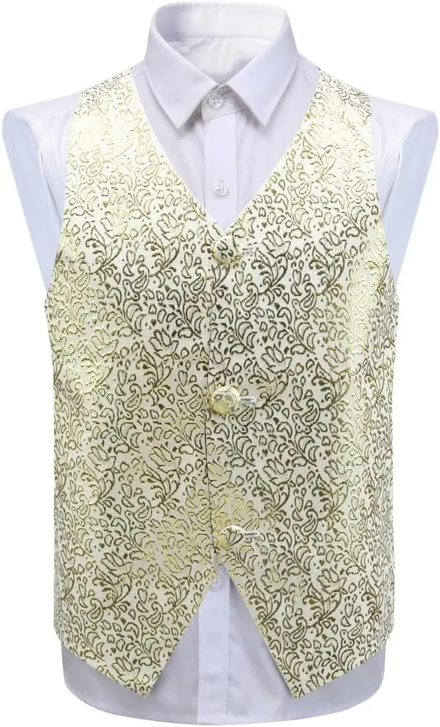 SWOTGdoby Boys Slim Fit Suits 4 Pieces Blazer Vest Pants Bowtie Jacket with Gold Rims for Wedding Party Prom