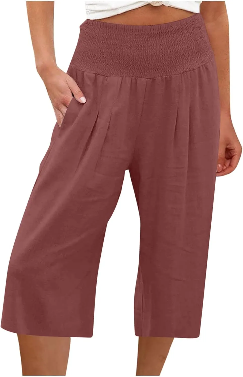 TANGNADE Cotton Linen Pants Women Plus Size Wide Leg Capri 2025 Vacation Summer Capris Lightweight Dressy Outfits