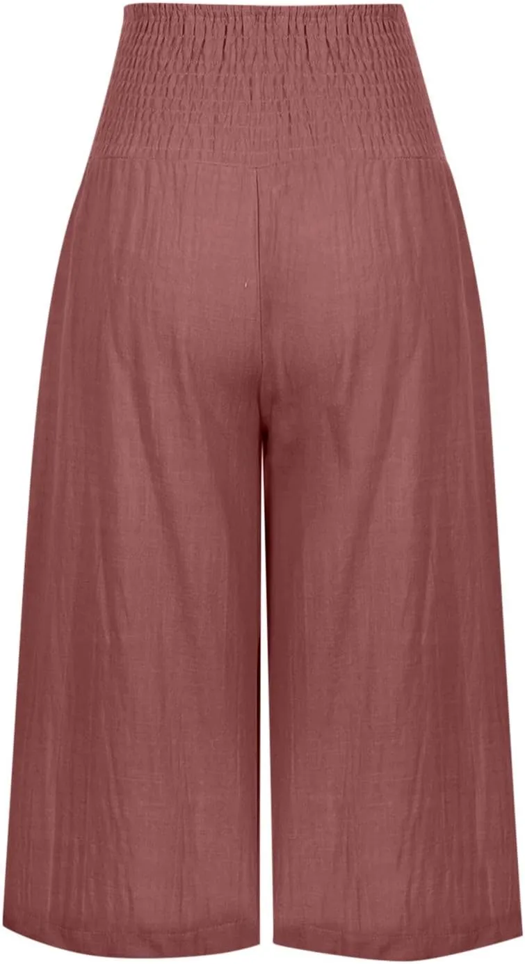 TANGNADE Cotton Linen Pants Women Plus Size Wide Leg Capri 2025 Vacation Summer Capris Lightweight Dressy Outfits