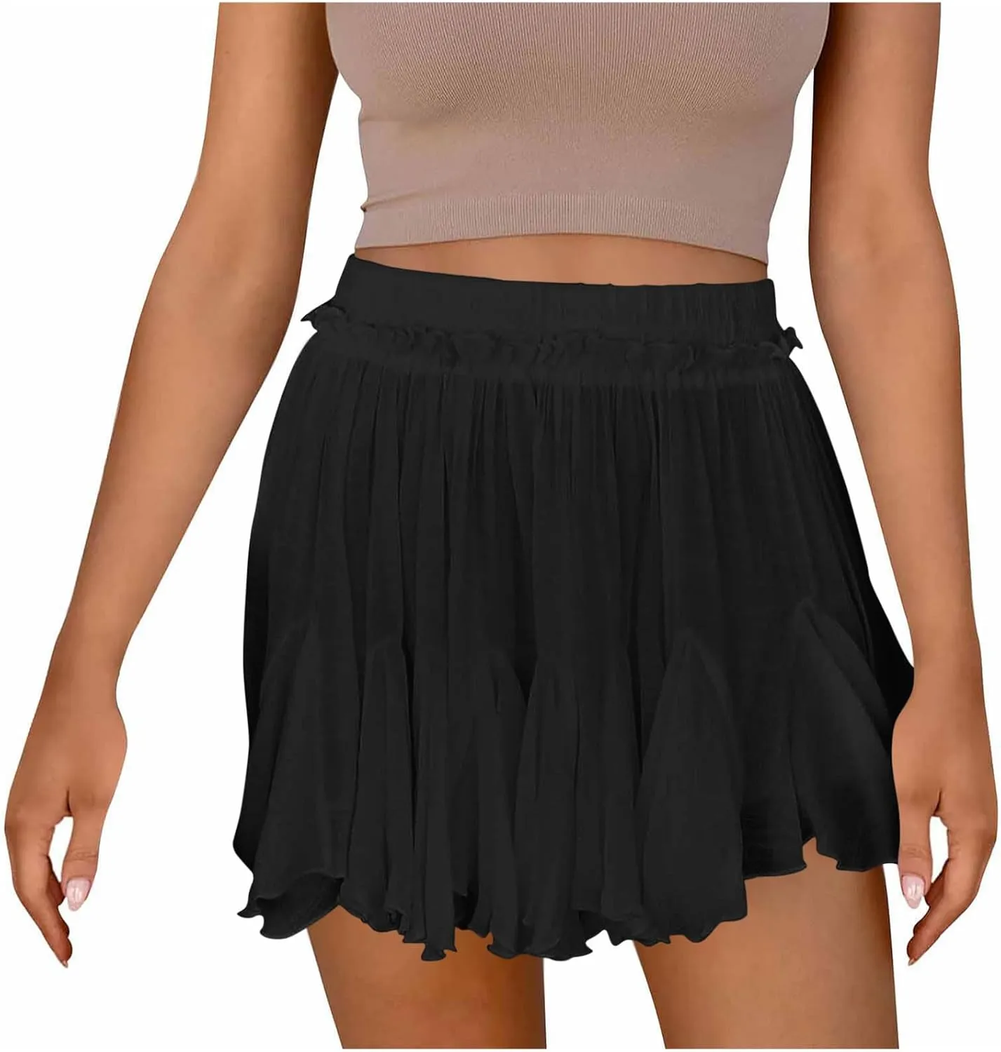 TANGNADE Women Flowy Skirt Summer Dressy Casual Boho Ruffle Mini Skirts Pleated High Waist Cute Skorts Trendy Clothes