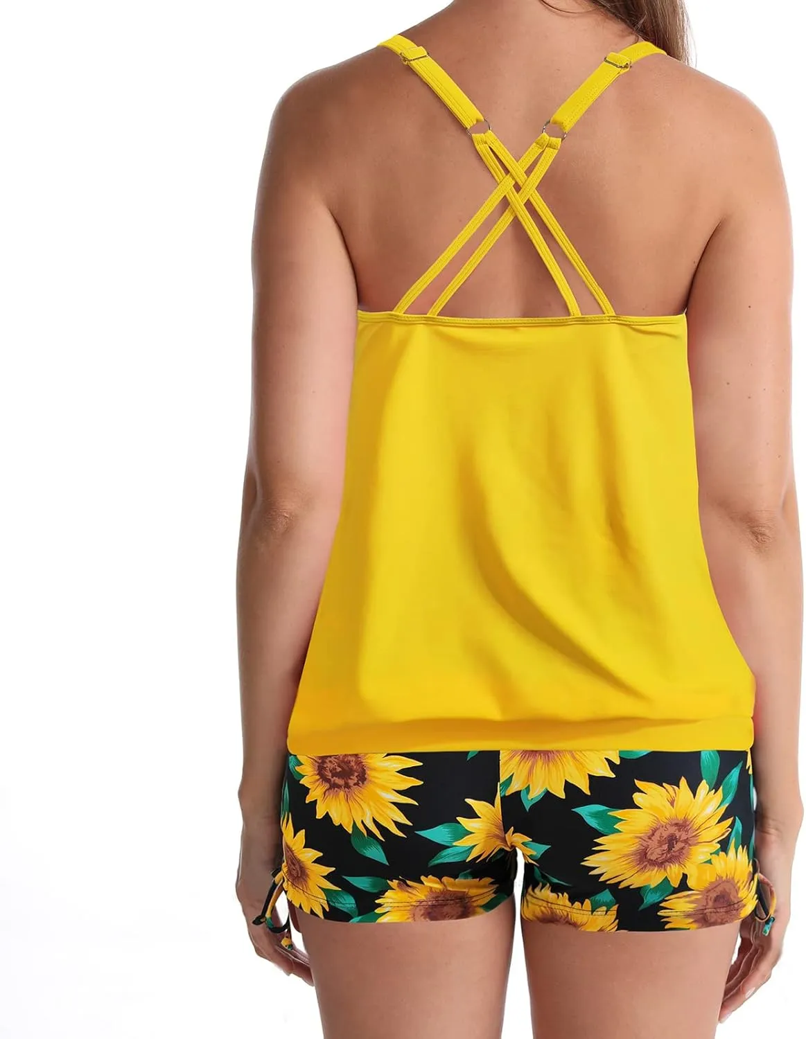 Tankini Bathing Suits for Women Two Piece Swimsuit Modest Swimwear with Shorts High Waisted Drawstring Swimming Suit