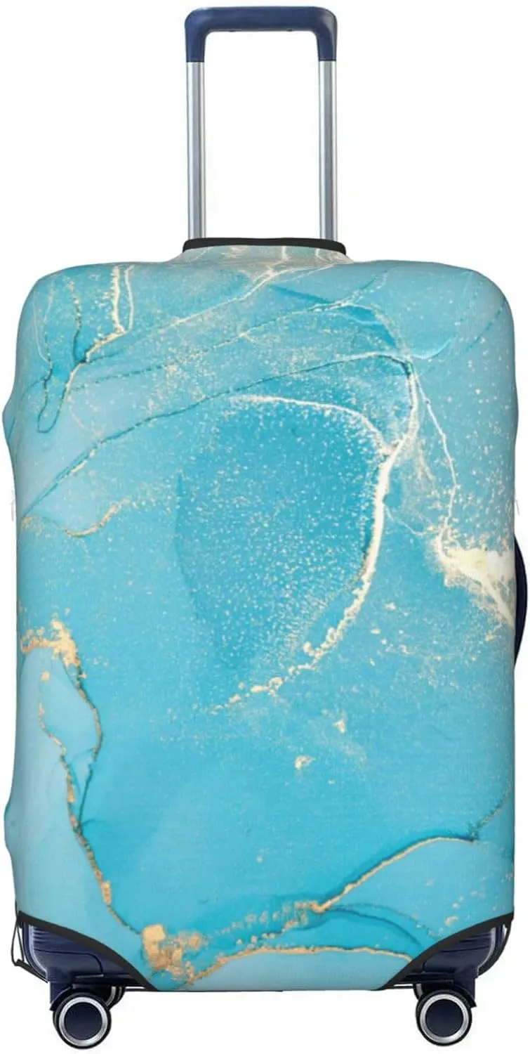 Teal Turquoise Marble Luggage Suitcase Covers Elastic Washable Luggage Protector Travel Suitcase Protective Cover For Kid And Adult, L (Fit 25-28 Inch Luggage)