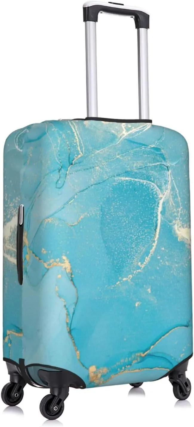 Teal Turquoise Marble Luggage Suitcase Covers Elastic Washable Luggage Protector Travel Suitcase Protective Cover For Kid And Adult, L (Fit 25-28 Inch Luggage)