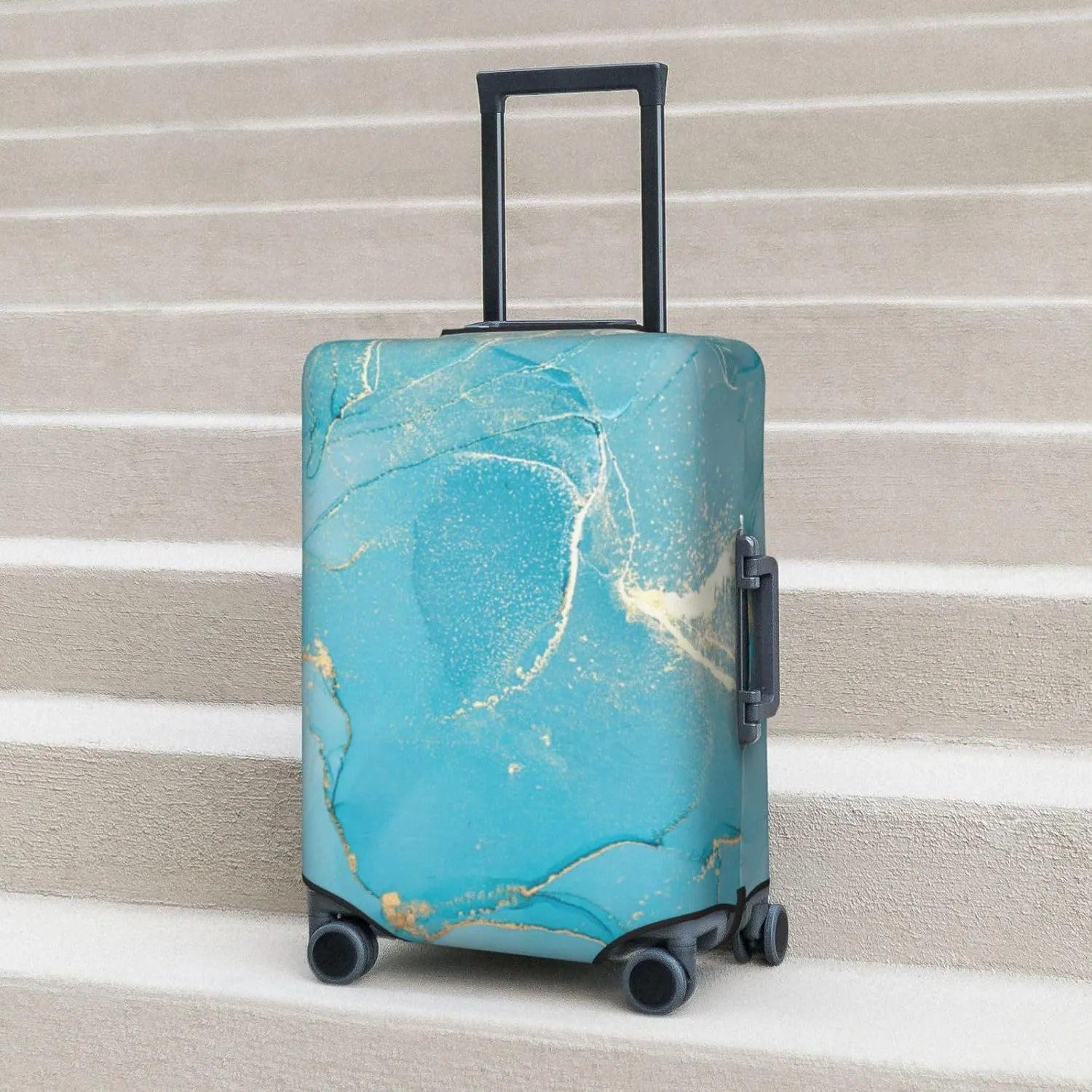Teal Turquoise Marble Luggage Suitcase Covers Elastic Washable Luggage Protector Travel Suitcase Protective Cover For Kid And Adult, L (Fit 25-28 Inch Luggage)