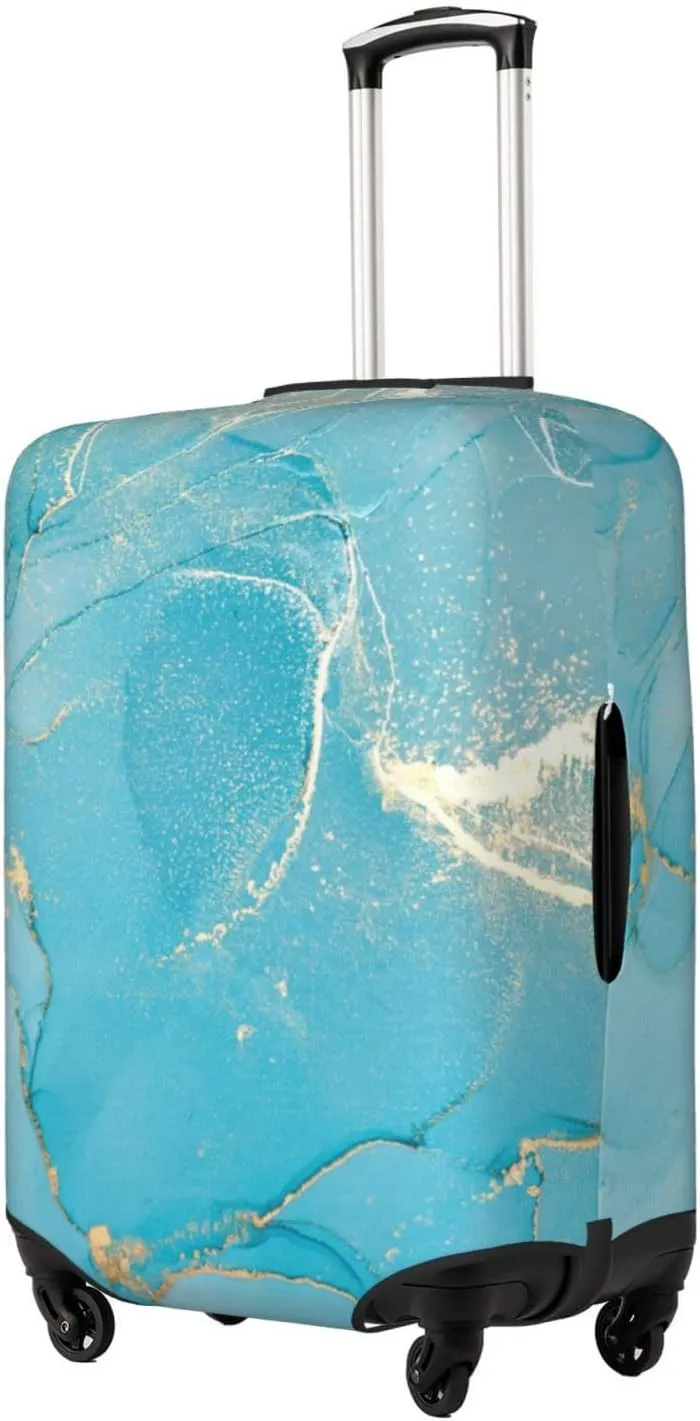 Teal Turquoise Marble Luggage Suitcase Covers Elastic Washable Luggage Protector Travel Suitcase Protective Cover For Kid And Adult, L (Fit 25-28 Inch Luggage)