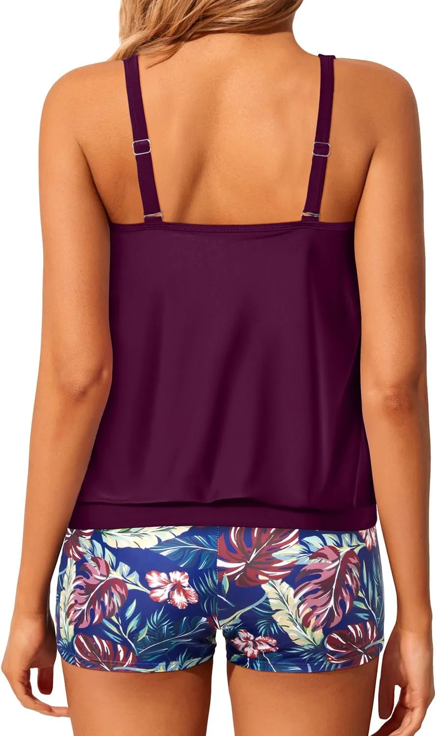 Tempt Me Women Two Piece Tankini Swimsuits Blouson Modest Swim Top Boyshort Bathing Suits