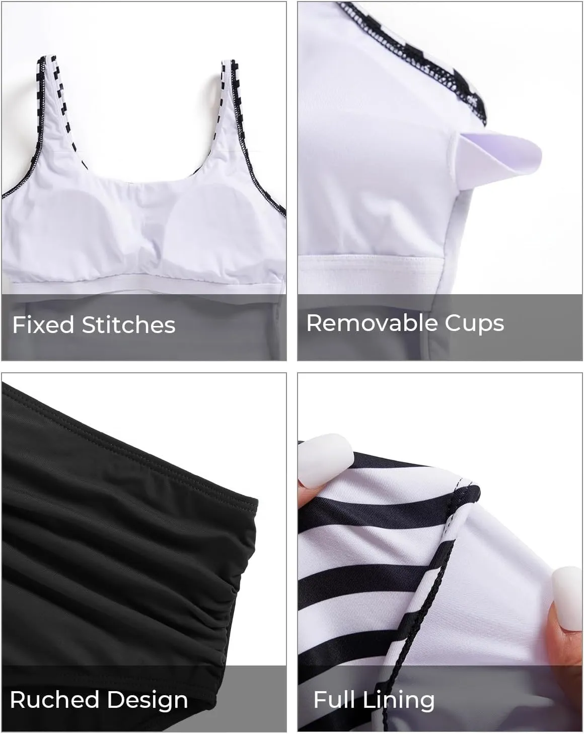 Tempt Me Women Two Piece Tankini Swimsuits - Crop Swim Top with High Waisted Bottom Tummy Control Bathing Suits Swimwear
