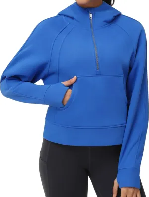 THE GYM PEOPLE Womens' Hoodies Half Zip Long Sleeve Fleece Crop Pullover Sweatshirts with Pockets Thumb Hole