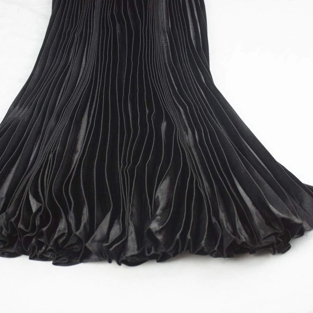 TONCHENGSD Women's Satin Metallic Pleated Accordion Long Maxi Skirt