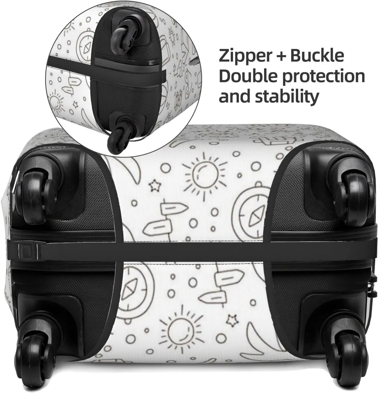 Travel Icons Doodle Travel Luggage Cover Fits 18/24/28/32 Inch Luggage, Elastic Suitcase Cover Protector with Concealed Zipper for Wheeled Suitcase Tsa Approved