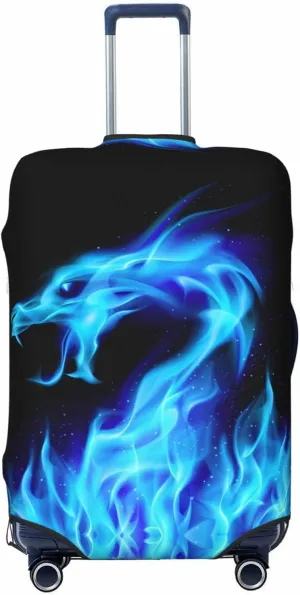 Travel Luggage Cover Abstract Blue Fiery Red Dragon Anti-Scratch Washable Suitcase Protector Elastic Suitcases Stylish Baggage Cover Wheeled Suitcase Kids Adults Keep Clean X-Large