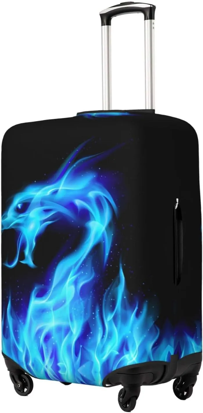Travel Luggage Cover Abstract Blue Fiery Red Dragon Anti-Scratch Washable Suitcase Protector Elastic Suitcases Stylish Baggage Cover Wheeled Suitcase Kids Adults Keep Clean X-Large